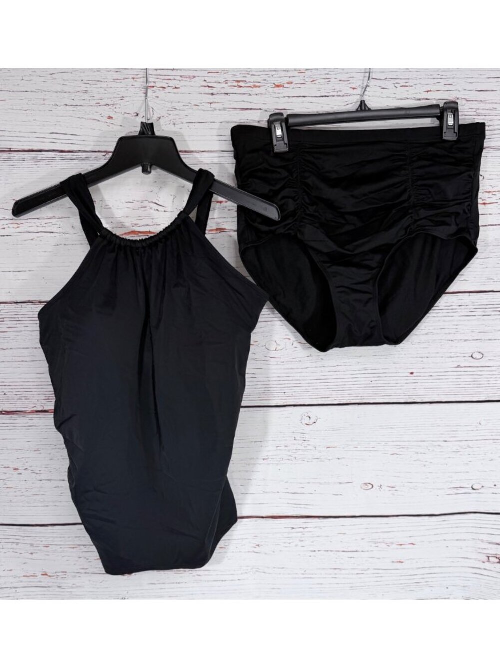 Swimsuits For All Black Tankini Top & High-Waisted Bottoms Size 16